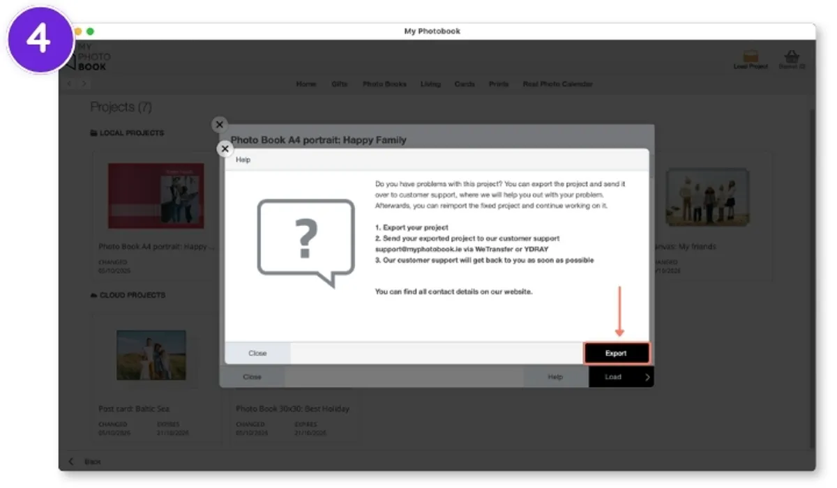Click on "Export" in the download software