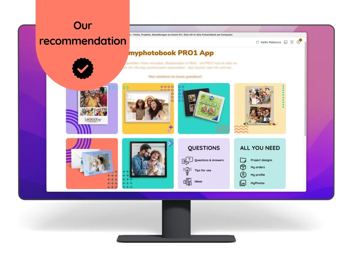 Monitor mockup showing the start screen of the PRO1 Desktop App